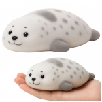 Silicone Seal with Fur, Soft for Kneading, Gray, 12 cm