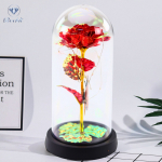Eternal Rose In Glass Crystal LED Lighting Butterfly Red 21x11cm