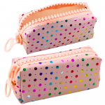 School Pencil Case Organizer Colorful Dots Large Zipper Pink 21x8cm