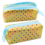 School Pencil Case Organizer Colorful Dots Large Zipper Gold 21x8cm