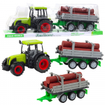 Green Agricultural Tractor with Trailer for Logs