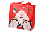 Santa and Penguins Red Gift Bag 22cm x 22cm x 11cm