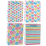 Gift Bag Hearts Stars Dots Stripes Colored 23 x 18 x 10.5 cm