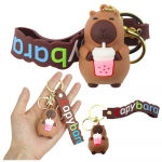 Keychain Capybara Figurine With Cup Pendant Carabiner Ring