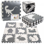 Soft Puzzle Educational Mat Dinosaurs EVA Foam Beige Gray 9 pcs.