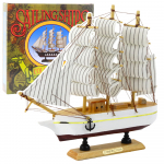 Collectible Model Decorative Three-masted Sailing Ship White 24x23cm