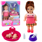 Mini Doll Set with Two Puppies, Bed, Bowl, Bottle