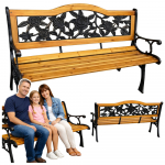Garden Bench Wooden Metal Park Bench with Backrest