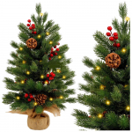 Decorative Christmas Tree, Artificial Red Rowan, LED Lights, 60 x 20 cm