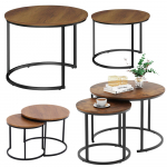 Set of 2-in-1 Round Coffee Tables Vintage Natural Wood 60x45cm 40x40cm