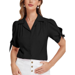 Elegantne must V-kaelusega ja puhvis varrukatega suvepluus, M