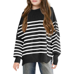 Triibuline oversized kampsun t&uuml;drukutele - must, 7-8 a
