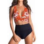 Naiste Bikini Set K&otilde;rgv&ouml;&ouml;kohaga Kortsutusega K&otilde;hukontrolliga V-kaelusega Push-Up &ndash; Must/Beež XL