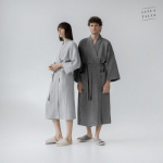 Light Grey Linen & Cotton Honeycomb Waffle Bathrobe Unisex Linane hommikumantel S-M
