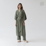 Four Leaf Clover Linen Summer Bathrobe Unisex Linasest l&uuml;hikeste varrukatega hommikumantel S-M