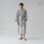 Light Grey Linen & Cotton Honeycomb Waffle Bathrobe Unisex Linane hommikumantel L-XL