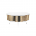 TOP E SHOP Table RONDA 90 white, slatted oak | RONDA BIEL | 5904507200800