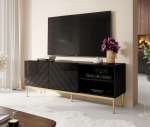 Cama MEBLE ABETO RTV cabinet on golden steel frame 150x42x60 black/gloss black | ABETORTV15+ST C | 5903815007071