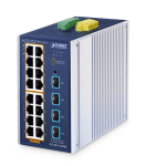 PLANET ndustrial L2+ 16-Port 10/100/1000T 802.3at PoE + 4-Port 10G SFP+ Managed Ethernet Switch L2+ Gigabit Ethernet (10/100/1000) Power over Ethernet (PoE) Aluminium, Blue | 528691 | 4711605288637
