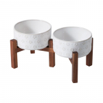 XINGMI CERAMICS Kausi lemmikloomale, keraamiline, topelt, puidust alusega valge, 33x18x16,5 cm