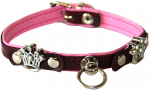 HIPPIE PET Nahast kaelarihm koertele metallist kroonidega 1x20 cm, kirsipunane-roosa