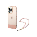 Guess GUHCP14XHGCOHP iPhone 14 Pro Max 6.7" Pink/Pink Hard Case Transparent Pearl Strap