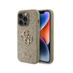 Guess Apple iPhone 15 Pro Fixed Glitter 4G Metal Logo Case Gold
