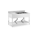 Royal Royal Catering Double bowl basin sink with drainer, shelf and rim, 140 x 70 x 97 cm