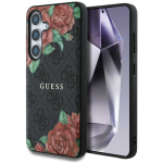 Guess Leather 4G Flowers Print Metal Classic Logo MagSafe Samsung Galaxy S25 phone case black