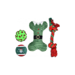 Barry Barry King Dog Toy Set: Vinyl Ball 6.7cm, Tennis Ball 6.3cm, Plush Bone 21cm, Rope 32cm, Green, 4pcs/pack.