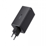 Baseus Seinale paigaldatav laadija GaN6 Pro 100W 2xUSB-A + 2xUSB-C QC PD koos 1m USB-C kaabliga, must