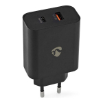 Nedis 65 W v&otilde;rgutoiteadapter Kiire laadimine 2.0 2.25 A - V&auml;ljundite arv: 2, USB-A, USB-C&trade;, Automaatne pingetuvastus