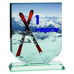 Tryumf Glass trophy with LuxorJet color printing, engraving and paint filling and case