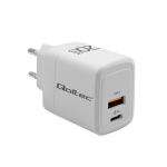 Qoltec 100W GaN seinalaadija | 5-20V | 1,5-5A | 2 x USB-C PD | 1 x USB QC 3.0 | Valge