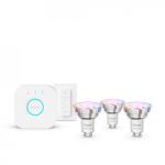 Philips Philips Hue White and colour ambience Essential starter kit: 3 GU10 nutikat pirni (345 lm) + h&auml;mardusl&uuml;liti