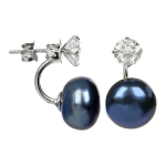 Jwl Jwl Luxury Pearls Silver earrings with real blue pearl and crystal 2in1 JL0225