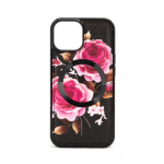 Apple Apple iPhone 15 Leather Case Zipper Design Flower Black