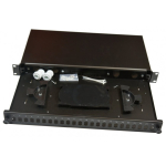 Oem Pull-out optical bath 1U, 24x SC simplex (24x LC duplex, 24x E2000) with cassette for 24 splices, black