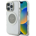 Case Case Guess IML Metal Colored Circle Classic Logo MagSafe for iPhone 16 Pro gray