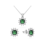 Agate Agate Charming Silver Zirconia Jewelry Set AGSET363R-GR (Necklace, Pendant, Earrings)