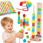 Viga Viga Toys VIGA puidust helmed stringimise mustrite joonised 64 tk 3+