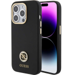Case Case Guess Liquid Silicone 4G Strass Metal Logo Case iPhone 15 Pro Black