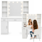 Lean kosmeetiline laud LED peegliga ja 3 sahtliga, valge, 114 &times; 40,3 &times; 141 cm