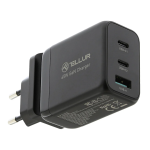 Tellur GaN 65W 3-port wall charger, 2xUSB-C + USB-A, EU,UK,US, black