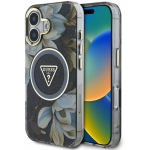 Guess Glitter Flowers Triangle Buttons MagSafe Apple iPhone 16 case black