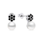 Brilio Brilio Silver Brilio Silver Unmissable pearl earrings with black zircons EA612WBC