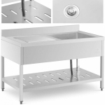 Royal Royal Catering Single bowl sink with shelf and rim, right, 140 x 70 x 94.5 cm