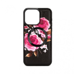 Apple Apple iPhone 15 Pro Leather Case Zipper Design Flower Black
