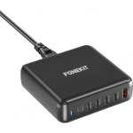 FoneKit GaN PD 200W AC power adapter, USB-A + 5 x USB-C, black