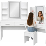 Lean kosmeetiline laud LED peegliga ja 2 sahtliga, valge, 140 &times; 80 &times; 40 cm